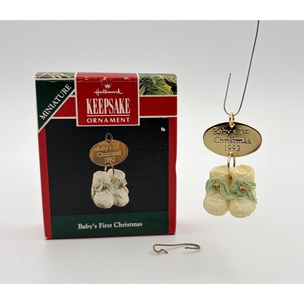 1992 Hallmark Keepsake Ornament Baby's 1st Christmas Booties Brass Miniature VTG